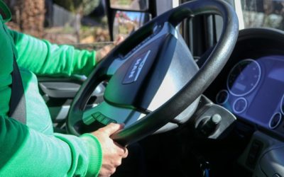 A picture of a person holding a steering wheel in the correct position